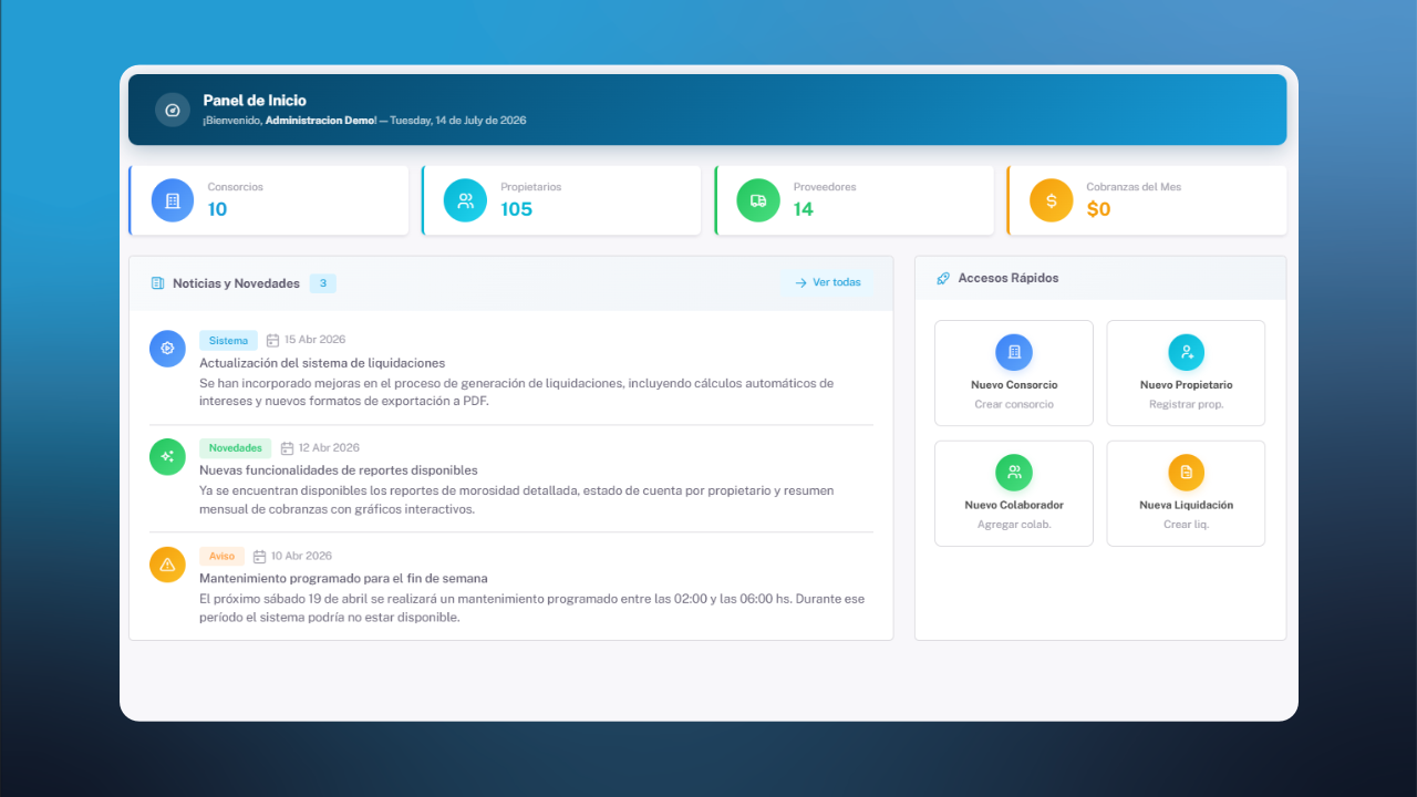 Panel central de administracion